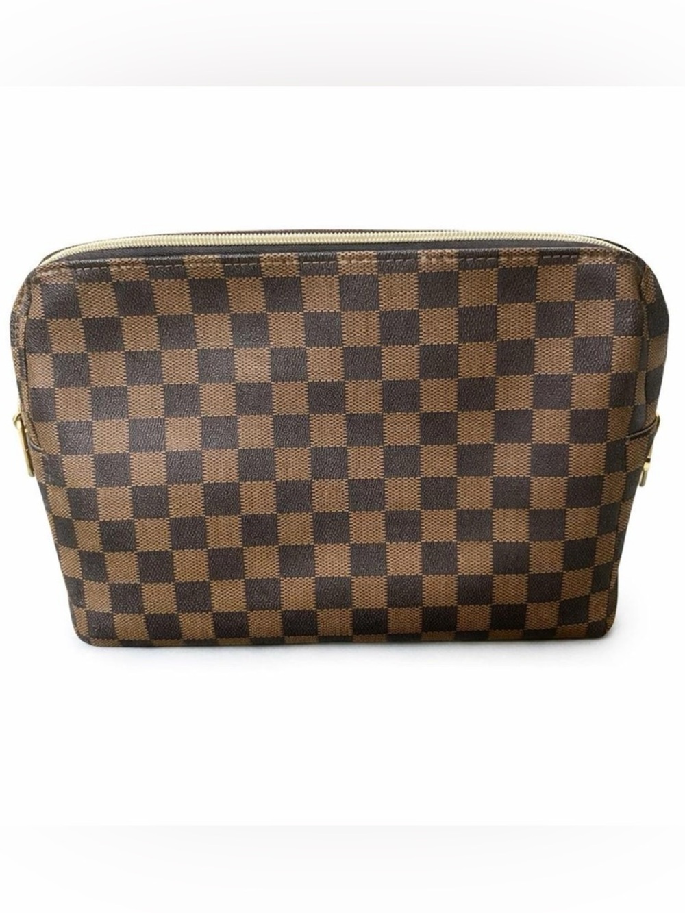 Brown Checkered Toiletry Pouch